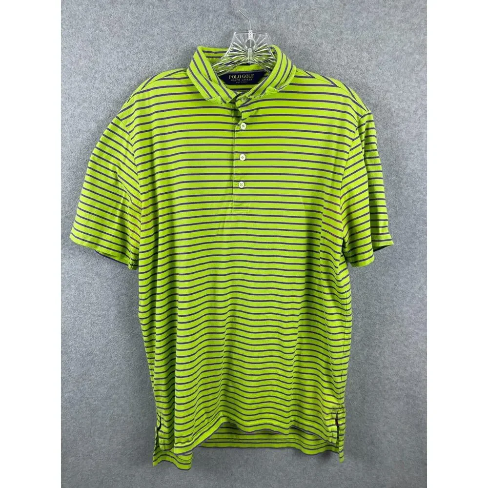 Ralph Lauren Golf Polo‎ Mens M Green Stripe Short Sleeve Rugby Vintage Lisle